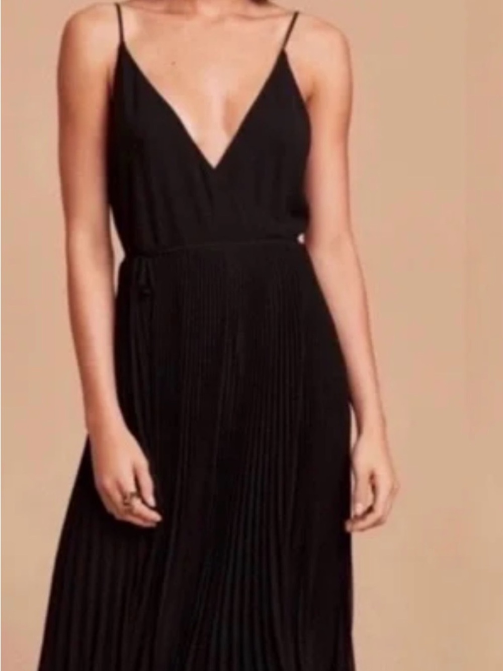 Wilfred Black V-Neck Crossover Pleated Midi Dress with Side Tie XXS